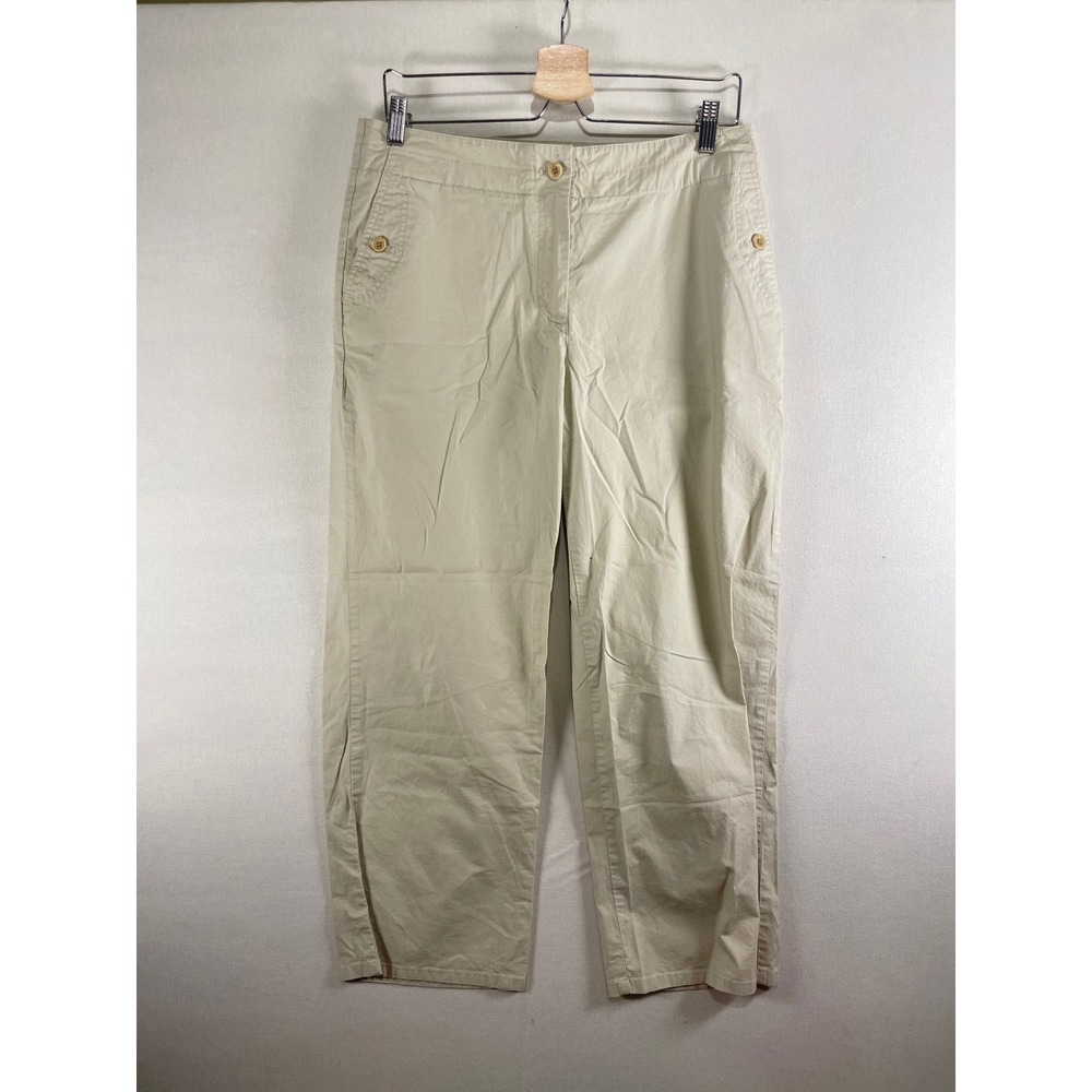 Talbots Womens 10 Khaki Tan Stretch Straight Leg Trousers Chino Pants F122 - Picture 2 of 9